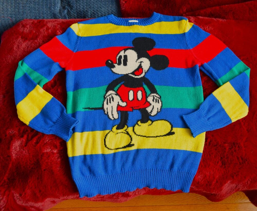 Disney 100 Mickey Mouse Retro Re-Imagined Striped Pullover Sweater Cotton Blend